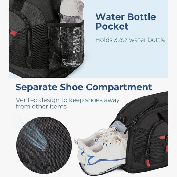 NWT BAGSMART Black and Red Men's Duffel Bag Gyn Bag Expandable - Picture 5 of 15